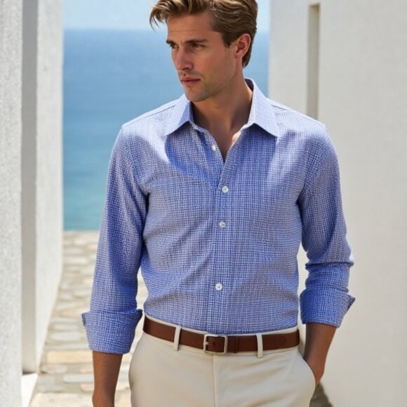 Hugo Boss Regular Fit Plaid Shirt Blue Cotton 16.5